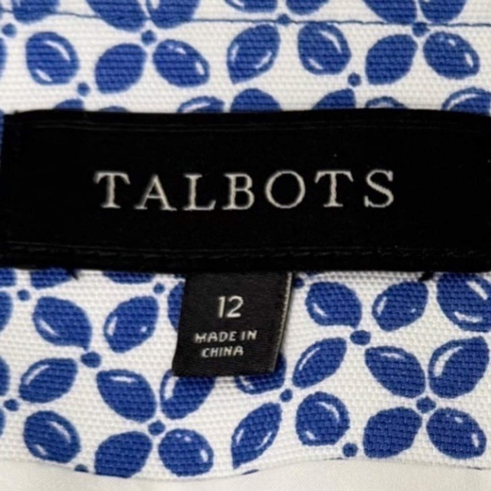 Talbots Short Skirt Womens Blue White Geometric Floral Cotton Stretch Lined 12 - Picture 4 of 9